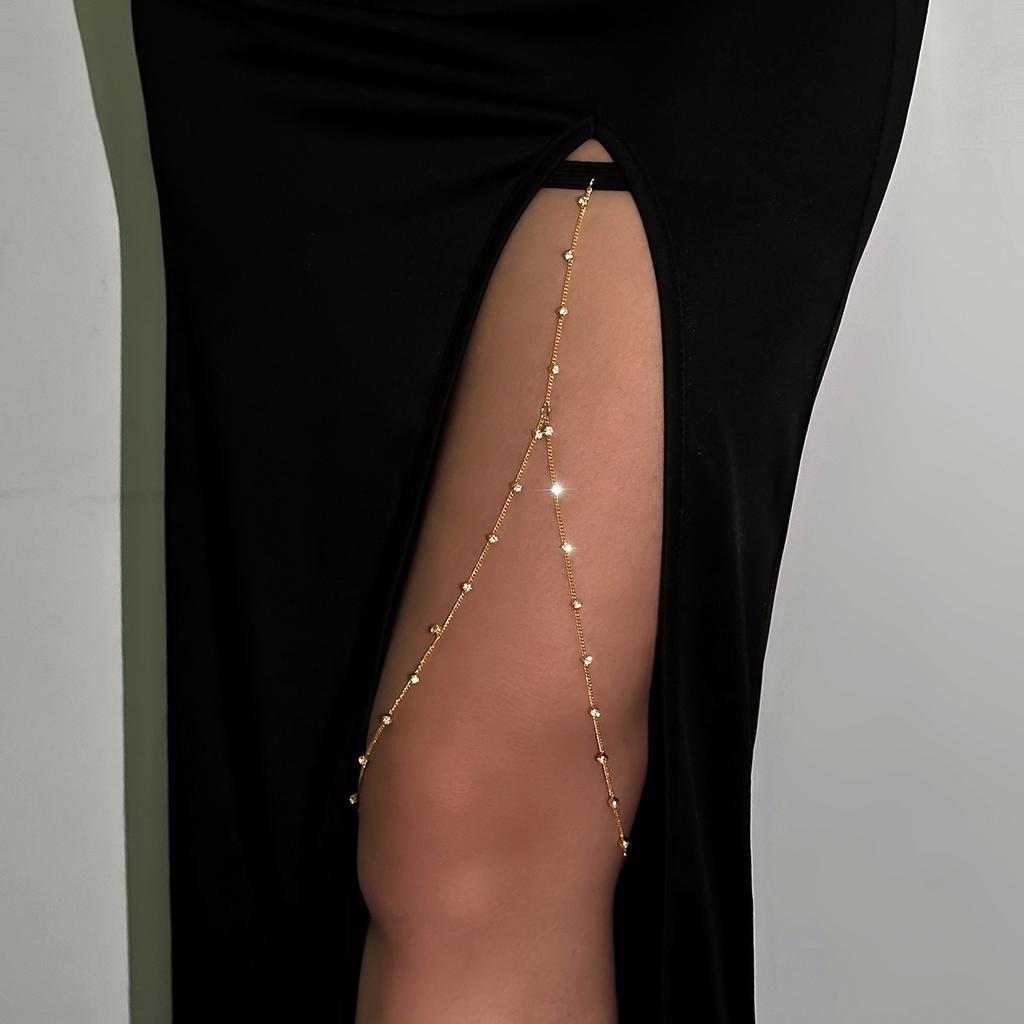 Sexy Blitz Diamant Elastischer Gürtel Oberschenkelkette Damen, Personalisierte Süße Und Coole Perlenkette Strand Bein Dekoration