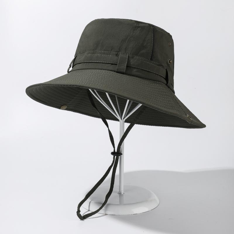 Taslan Waterproof Bucket Hat 8cm Wide Brim Summer Outdoor Sun Protection Fishing Cap Men Women Windproof Rope Hiking Safari