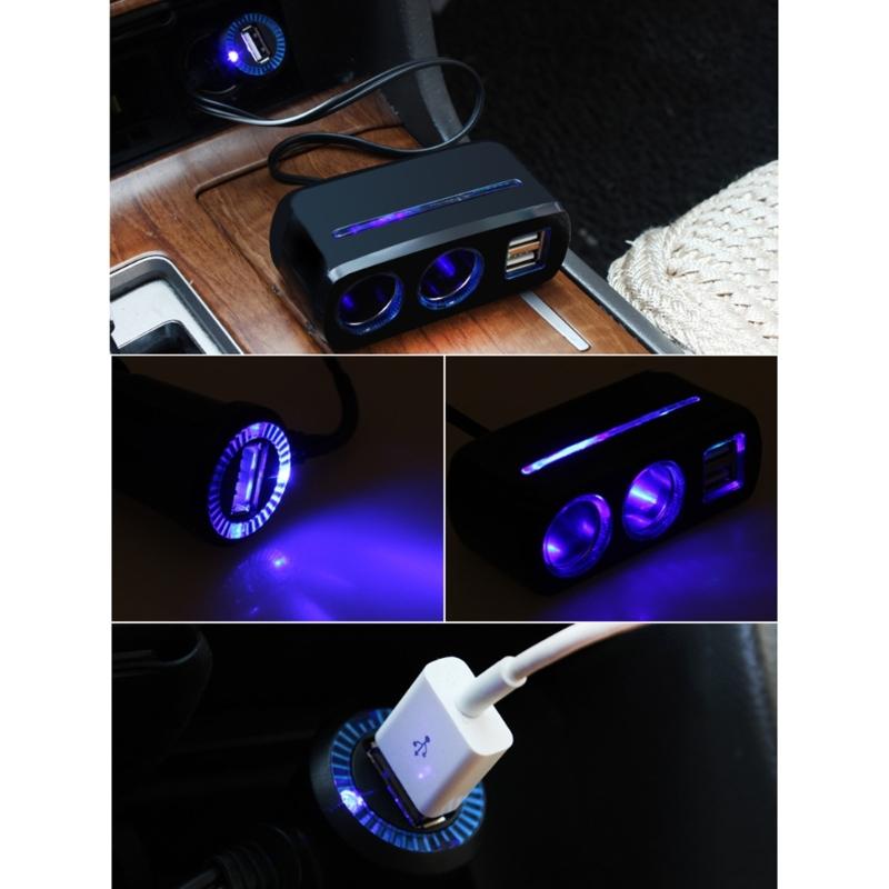 12V/24V Vehicles Lighter Socket Splitter Multiple Device Charging Car Accessory with 2 USB Interfaces Totally 3A Output