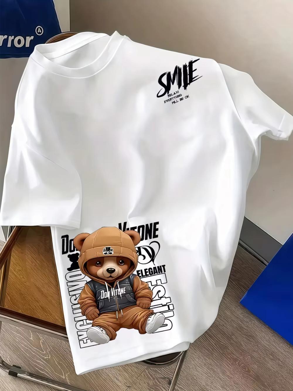 2026 Summer New Style Cute Bear Pattern Unisexs TShirt Fashionally BestSelling Unisexs And Unisexs Same Style RoundNeck Printed T S