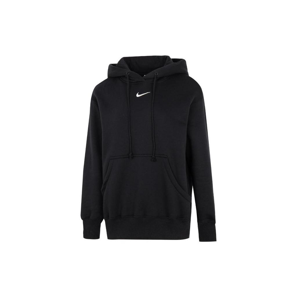 Nike Kangaroo Pocket Logo Print Hoodie Women Tops Black DQ5861-010