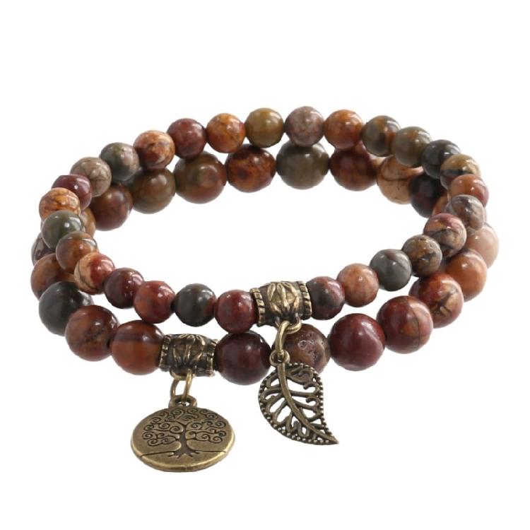 Handmade Leaf Charm Bracelet Life Tree Bangles Jewelry Gift for Women and Man