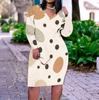 Damen Übergröße V-Ausschnitt Langarm Bedrucktes Geometrisches Polka Dot Gerades Midi-Kleid