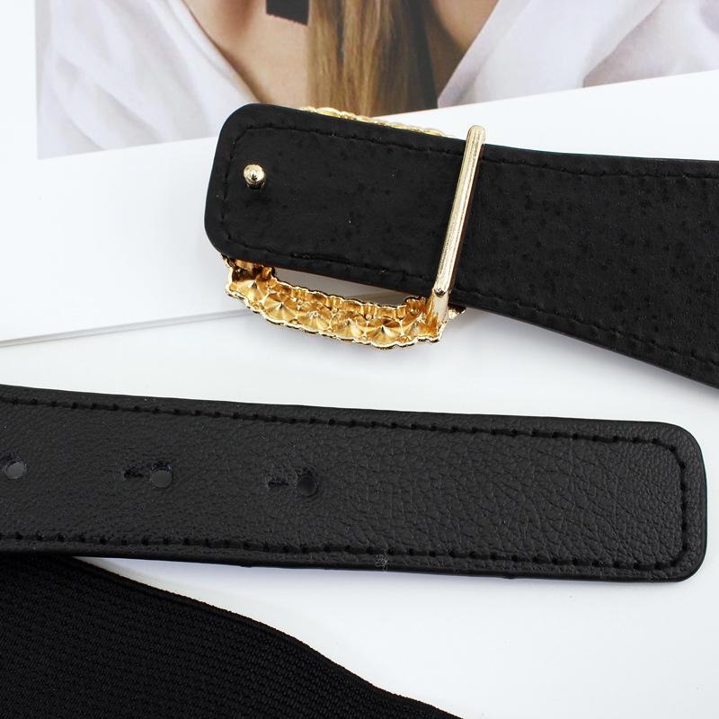 Square Pearl Inlaid Smooth Buckle Elastic Belt Women'S Dress Decoration Elastic Thin Waist Seal Three Sizes
