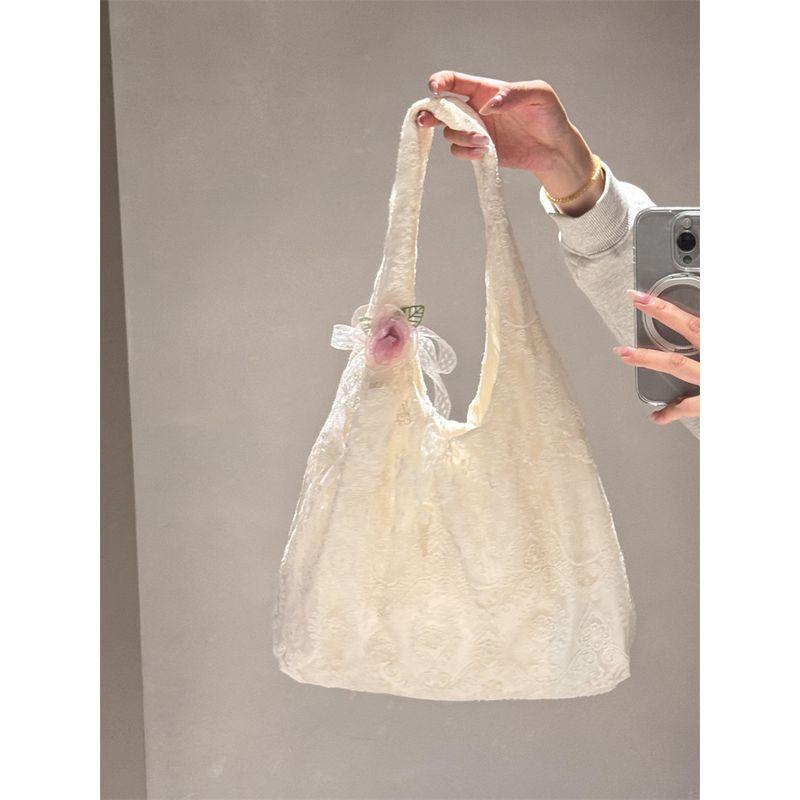 

Korean Series Gentle Style Handbag Lace Tote Bag 2025 New Shoulder Bag Versitile Fashion Underarm Bag White