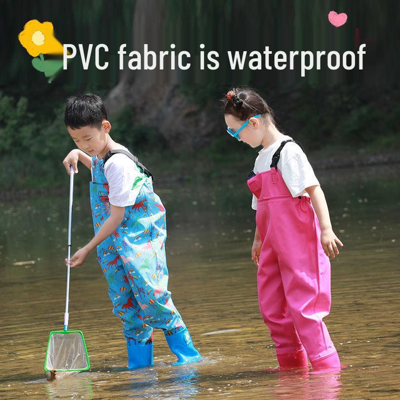 Kids' Waterproof One-Piece Waders for Sand, Water Play, and Rain with Boots