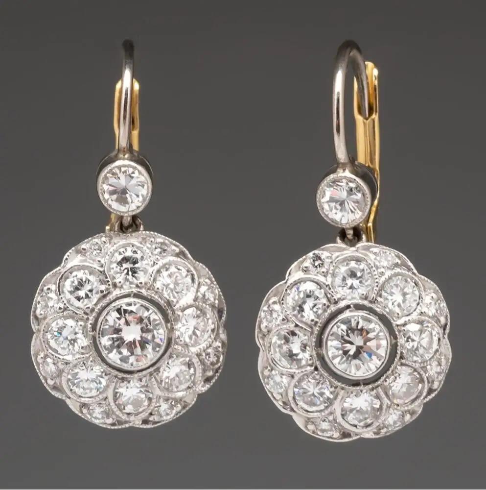 Vintage Personal Elegant Flower Inlay Sliver Zircon Earrings for Women Creative Party Jewelry Accessories