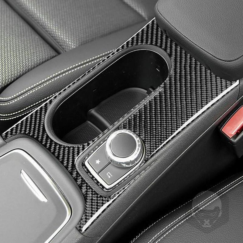 Real Carbon Fiber Car Accessories Cup Holder Surround Trim Cover Soft Sticker For Mercedes CLA C117 2014-2018 GLA X156 2015-