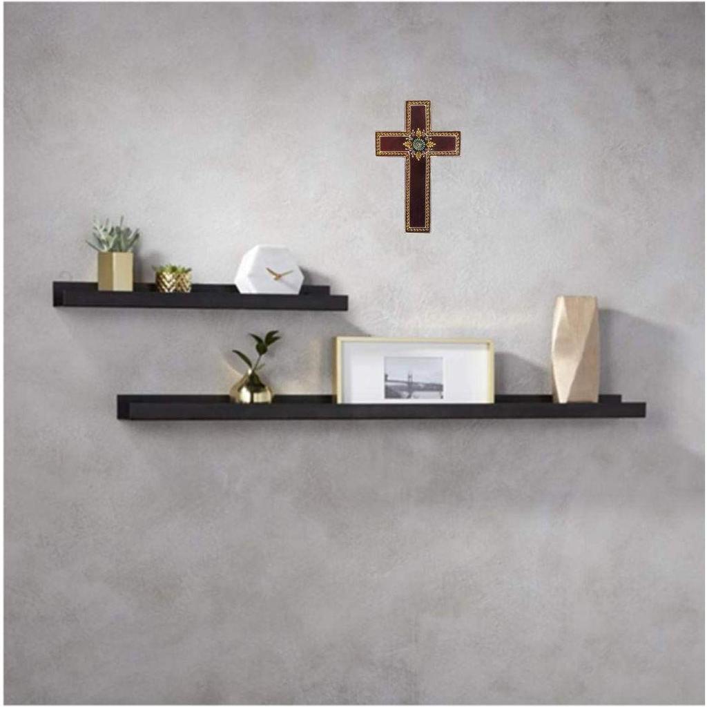 Wooden Wall Cross 'Earth': Handpainted Mangowood Plaque, Large, Brown