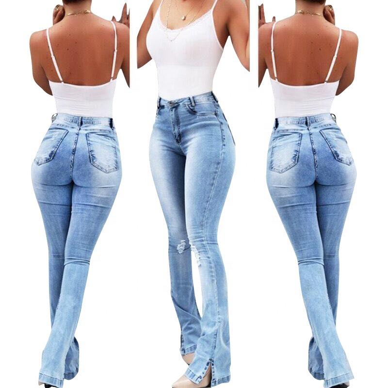Stretch Split Flared High-waisted Jeans for Women