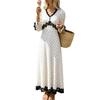 Europe and America 2026 new French retro style long dress polka dot lace splicing deep V-neck long-sleeved dress