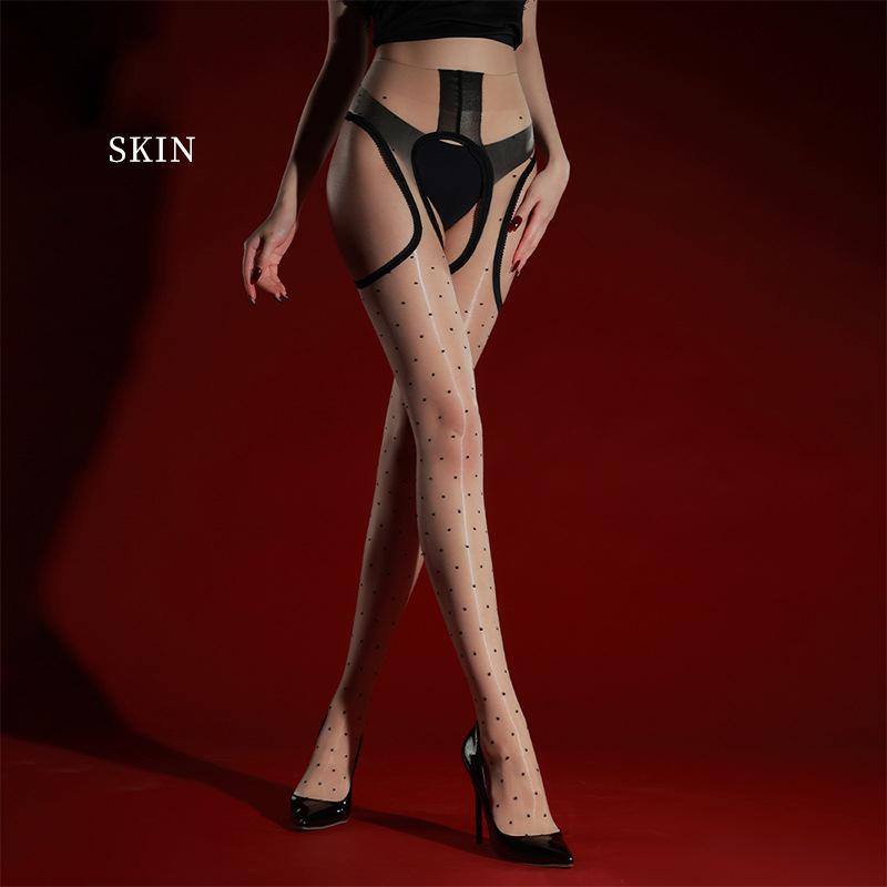 Ultrathin Dot Printing Pantyhose Sexy Four Side Hollow Out See Through Sheer Tights Oil Shiny Glossy Stocking Nightwear Lingerie