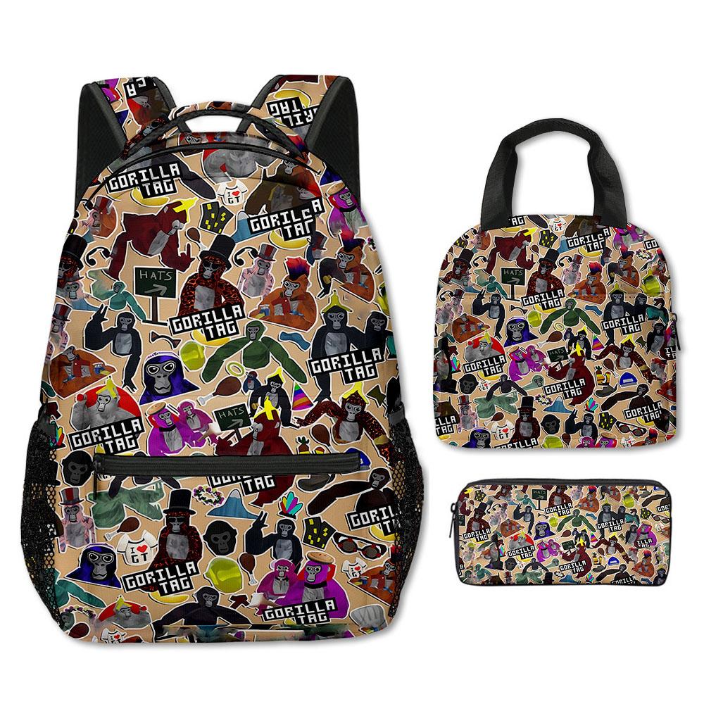 Fashion Novelty Cool Novelty Gorilla tag 3D Print 3pcs/Set Student School Bags Laptop Backpack Crossbody Lunch bag Pencil Case