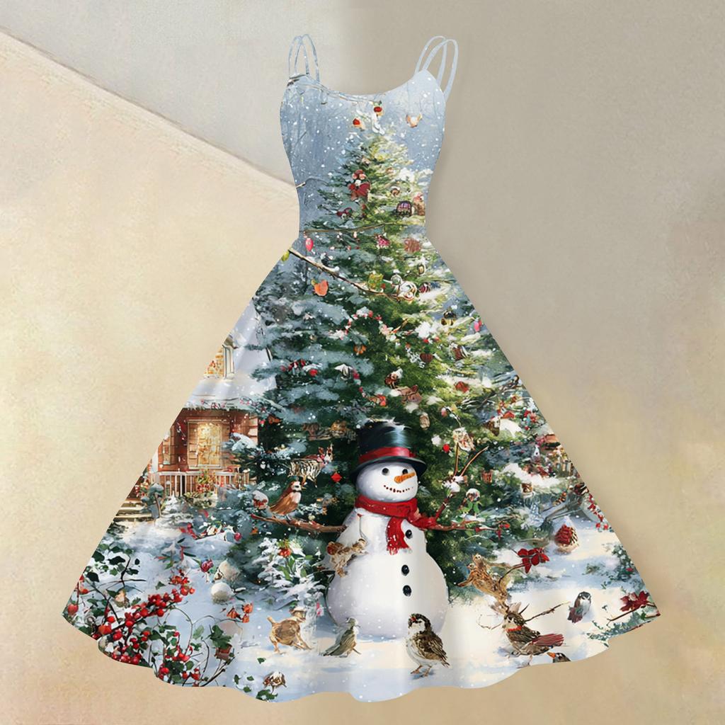 Women's Christmas Print Sexy Off-the-Shoulder Punk Retro Dress