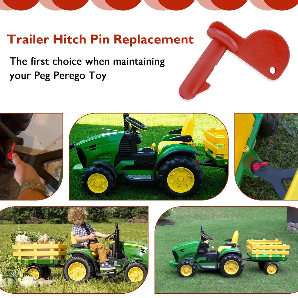 Trailer Hitch Pin Fits Peg Perego John Deere Farm Power Pull Turf Tractor Loader, Red Coupling Hitch Pin Replacement