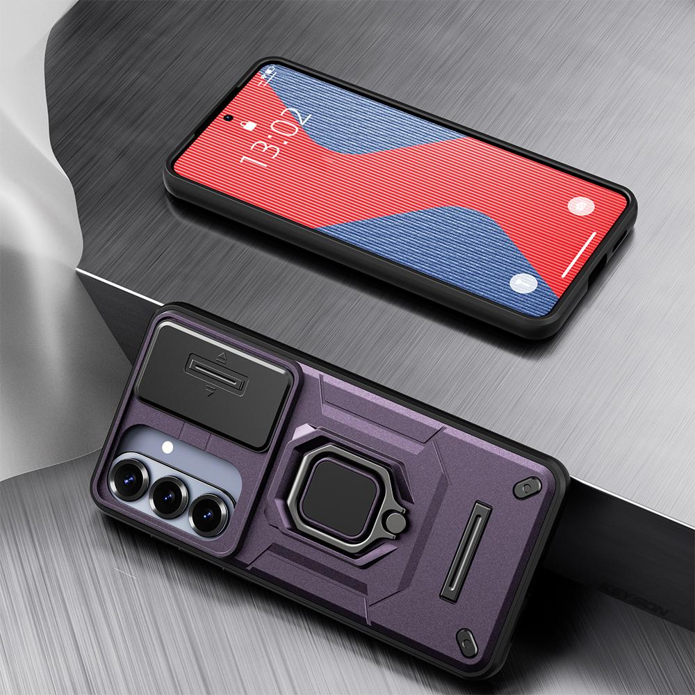 KEYSION Shockproof Armor Case for Samsung S26 Ultra 5G Slide Camera Lens Protection Ring Stand Phone Cover for Galaxy S26+ Plus