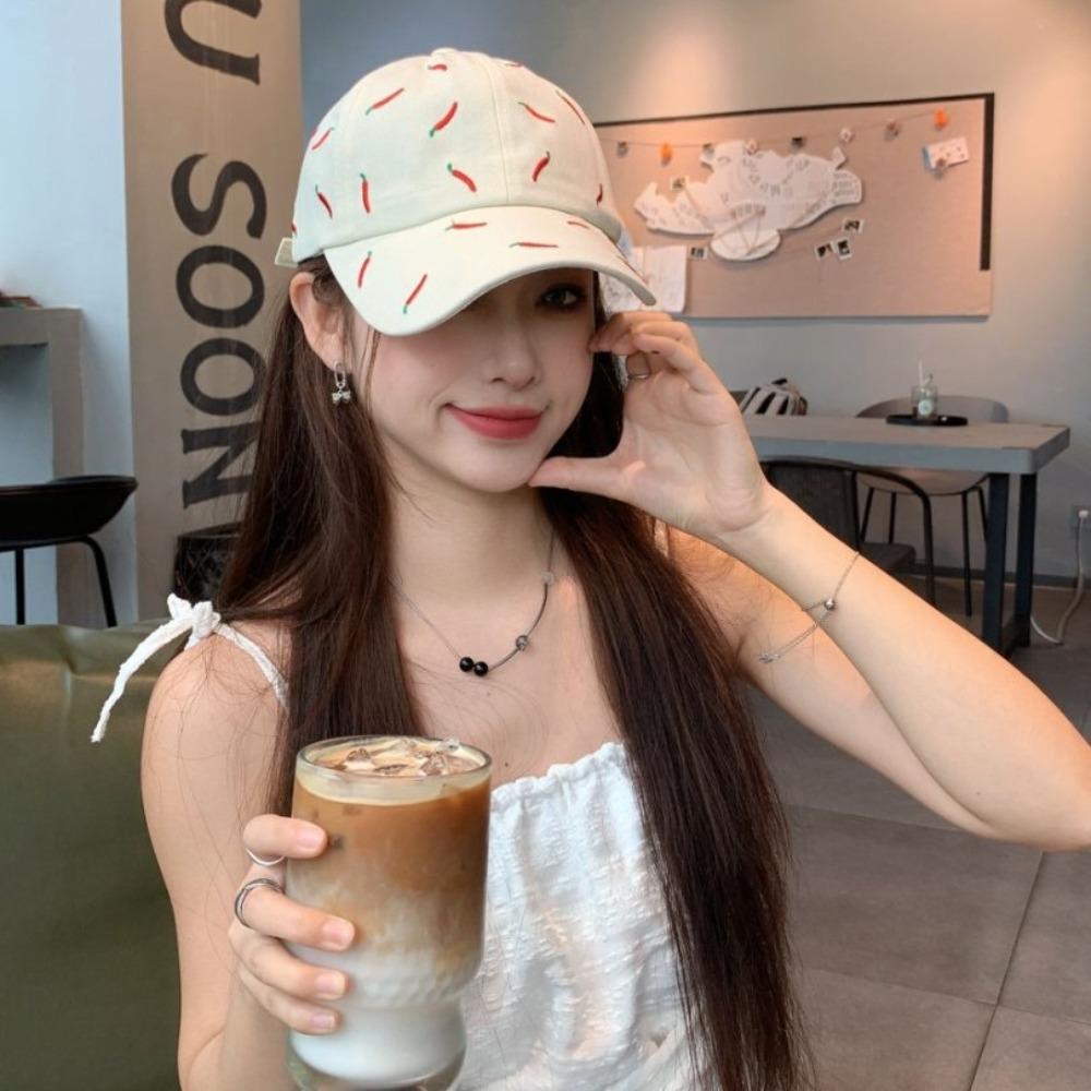 Sunscreen Red Pepper Hat Peaked Cotton Baseball Cap Chili Embroidered Baseball Cap  Summer