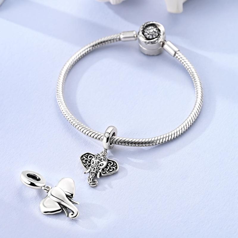 copper Retro Pattern Elephant Charm Animals Pendant Compatible With Authentic Charm Bracelets Women Do It Yourself Jewellery Gift