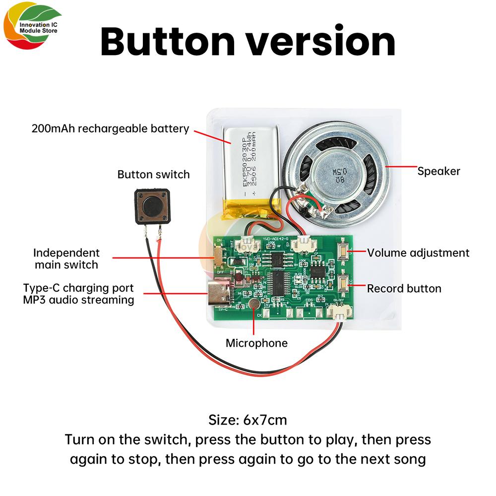 Handmade DIY Recording Module Voice Audio Module For 1D Book And Greeting Card Movement With 8M Capacity Type-c Interface