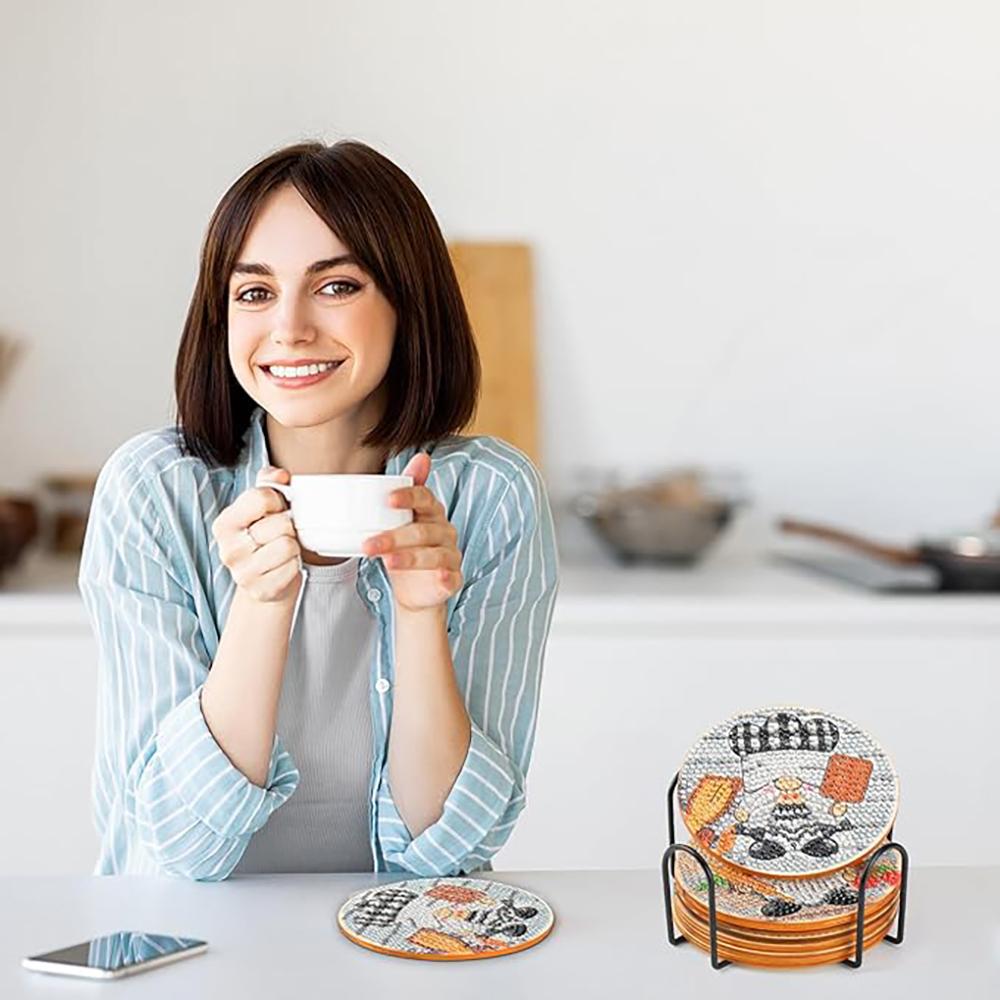 8 Bucăți/set de Suporturi de Pahar cu Model de Pitic Pictat cu Diamante, Suporturi de Pahar DIY cu Suport, Potrivite pentru Începători și Adulți, Artă și Meșteșuguri Cadouri