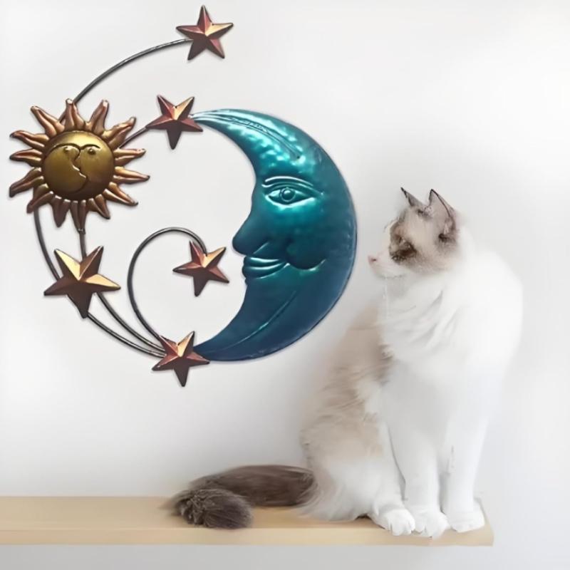 12,6 Zoll Sonne Mond Wanddeko - Outdoor Metall Wandkunst, Indoor Hängend, Garten Büro Dekorationen, Stern Statue Hängeornamente