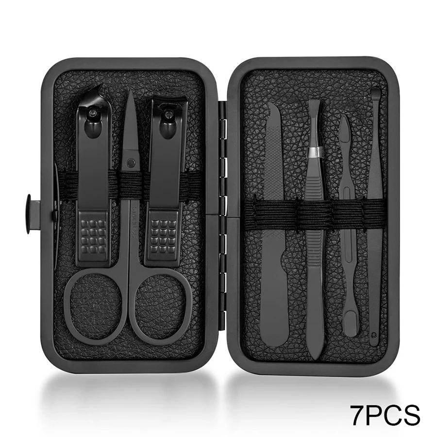 7-18 Piece Set of Black Stainless Steel Nail Clippers Complete Set of Nail Clippers Acne Needles Foot Clippers Beauty Pliers