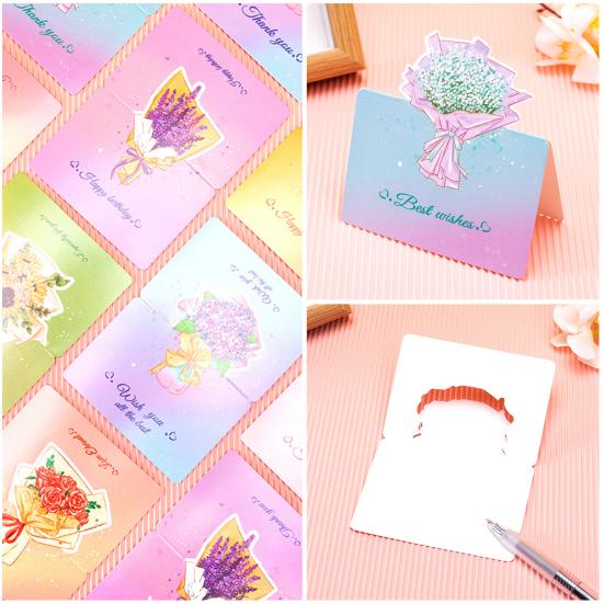Holiday Blessing Card 10Pcs 3D Bouquet Greeting Card, Thank You Best Wishes Folding Floral Note for Mother's Day Father's