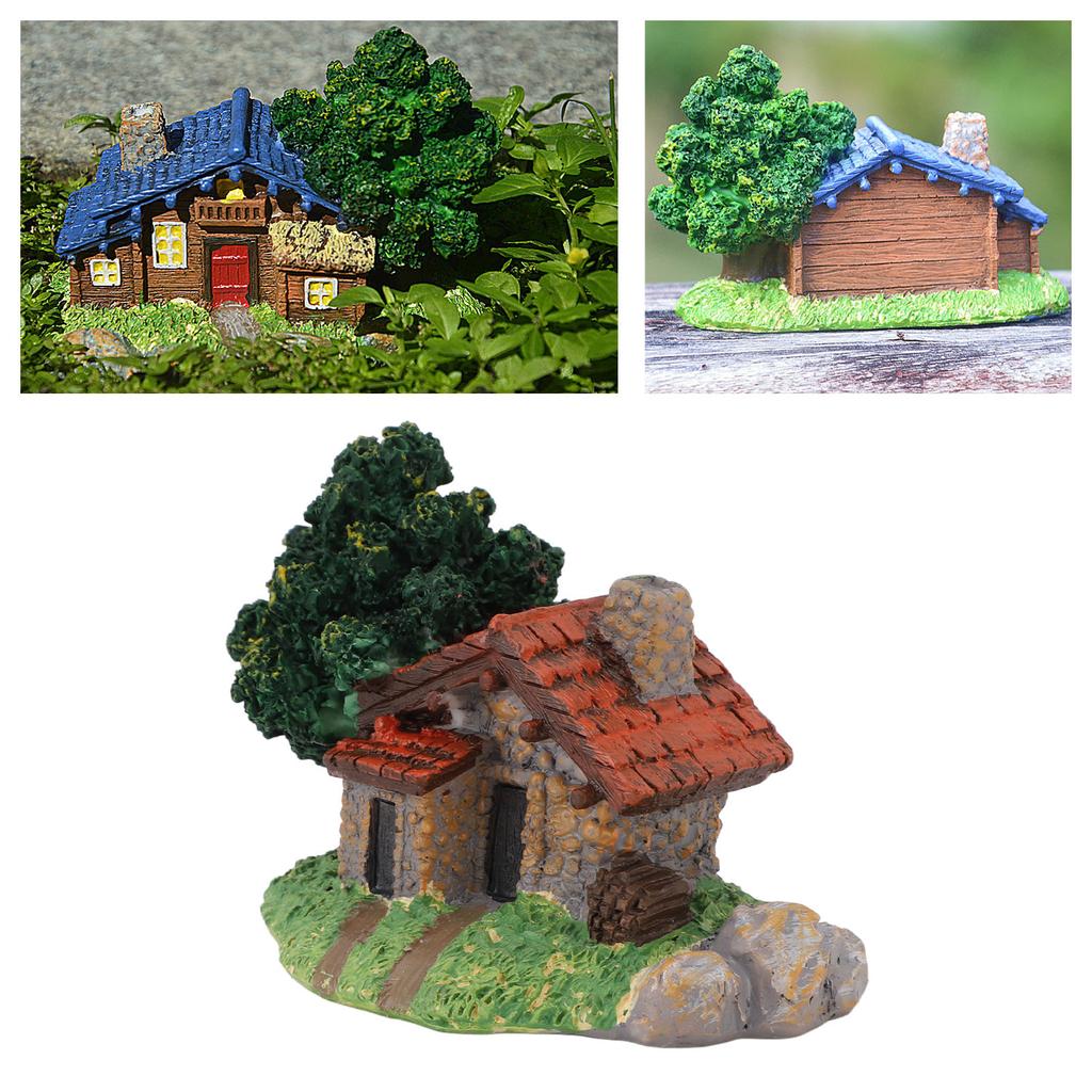 Landscape House Figurine Resin Village Hut Ornament Bonsai Decoration for Home Gardening