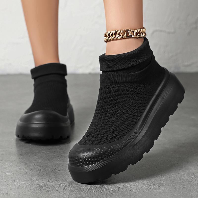 TUINANLE Women’s Round-Toe Chunky-Soled Elasticated Shoes: Comfortable, Flat, Casual and Stylish Mesh Shoes