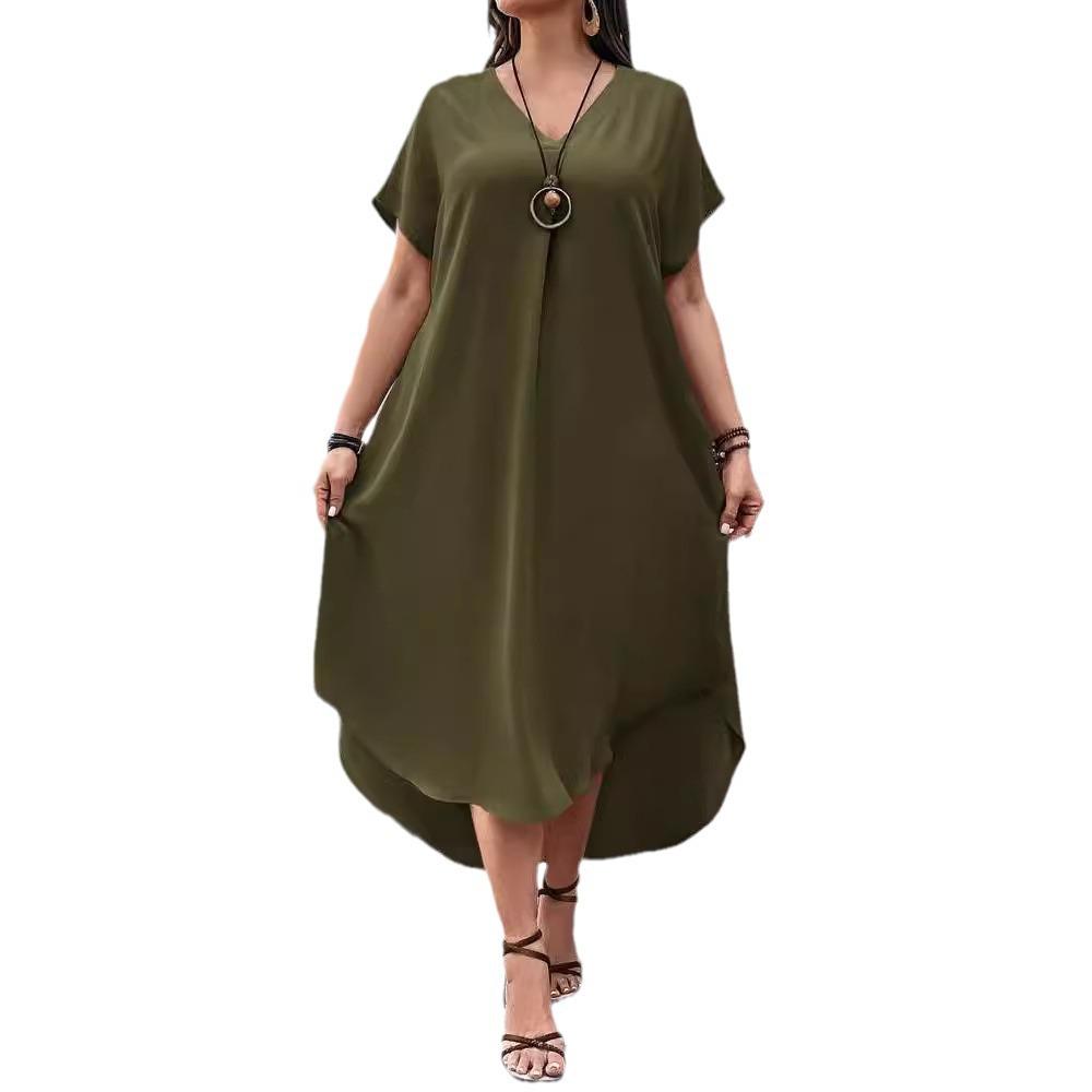 Plus Size Women's Fashion Casual V-neck Dress - In Stock for 2026 Spring/Summer Season