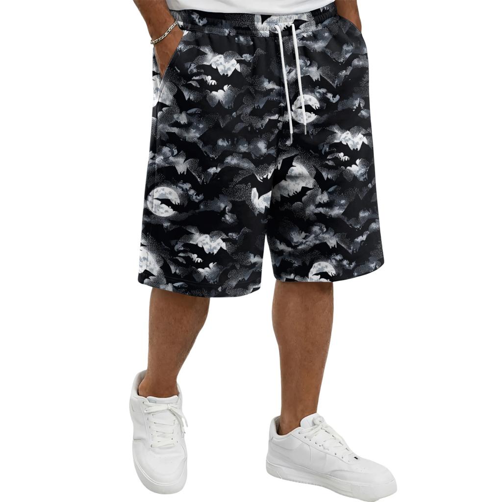 Men Drawstring Waist Casual Shorts Loose Fit Halloween Theme Printed Lightweight Breathable Athletic Shorts for Daily Wear
