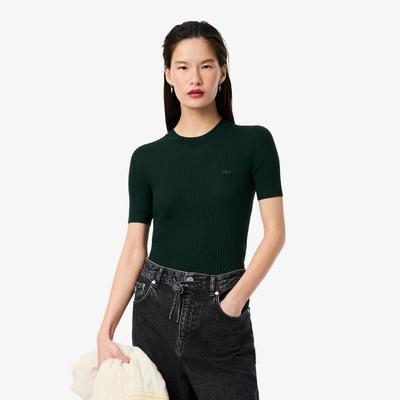 Women's Ribbed Merino Wool Short-Sleeve Sweater AF4146-55NYZP