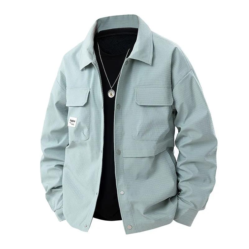 Men Spring and Fall Casual Big Size Plus Cargo Jacket  Youth Handsome Lapel Windbreaker