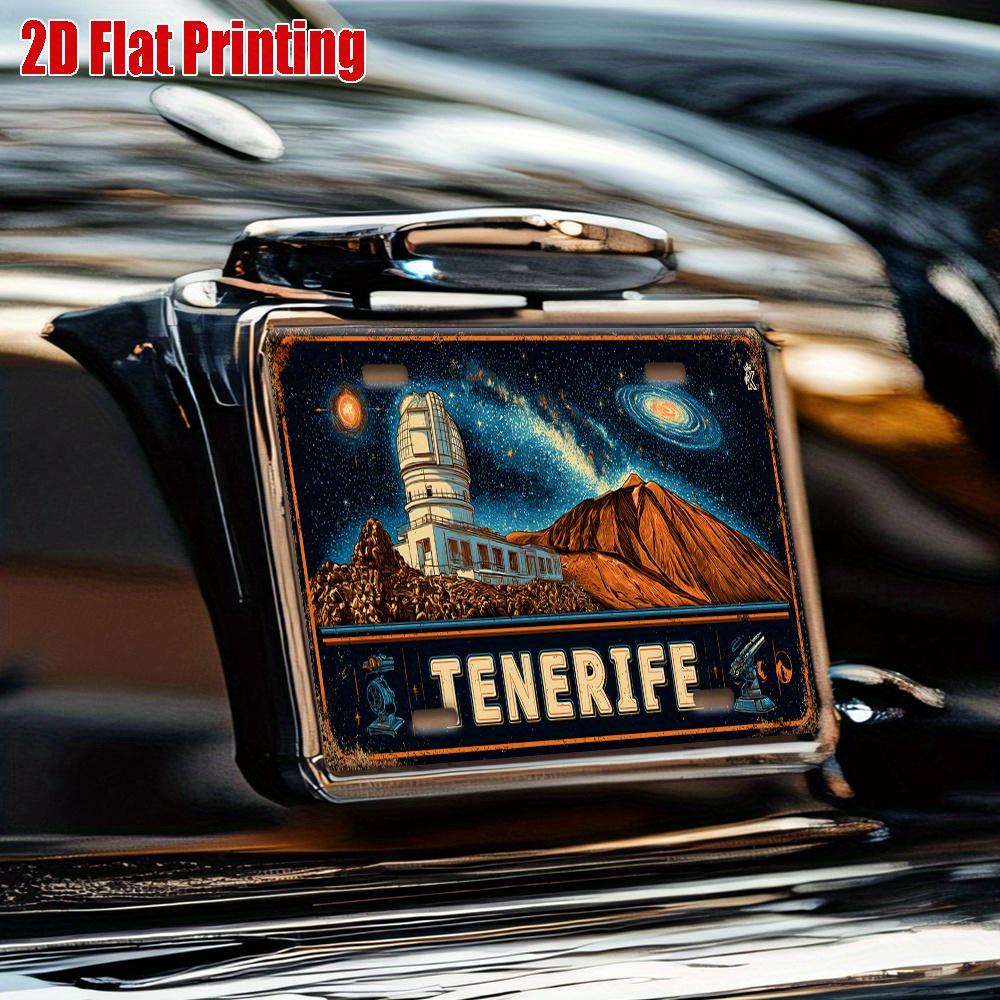 Printing, , Vintage Metal License Plate, Outdoor Wall Art , TENERIFE Aluminum Sign with Volcano and Observatory Design, Great