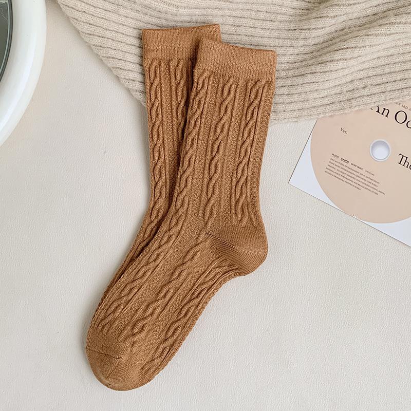 Women's Mid-Calf Cable Knit Wool Socks - Thick, Warm Cashmere with Velvet, Slouchy Style for Autumn/Winter 2023