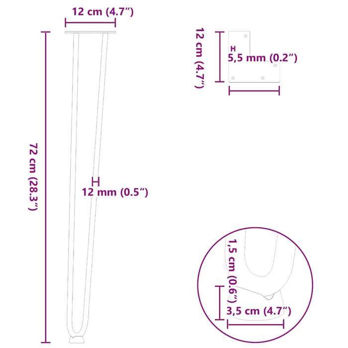 VidaXL Hairpin Legs for Consoles, Set of 4, Anthracite, 72 Cm, Solid Steel 4012426