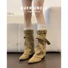 Sheepskin version! Spice Girls Pants Short Boots Women's Coarse Heel Maillard Medium Boots Temperament Pointed Skinny Knight Martin Boots