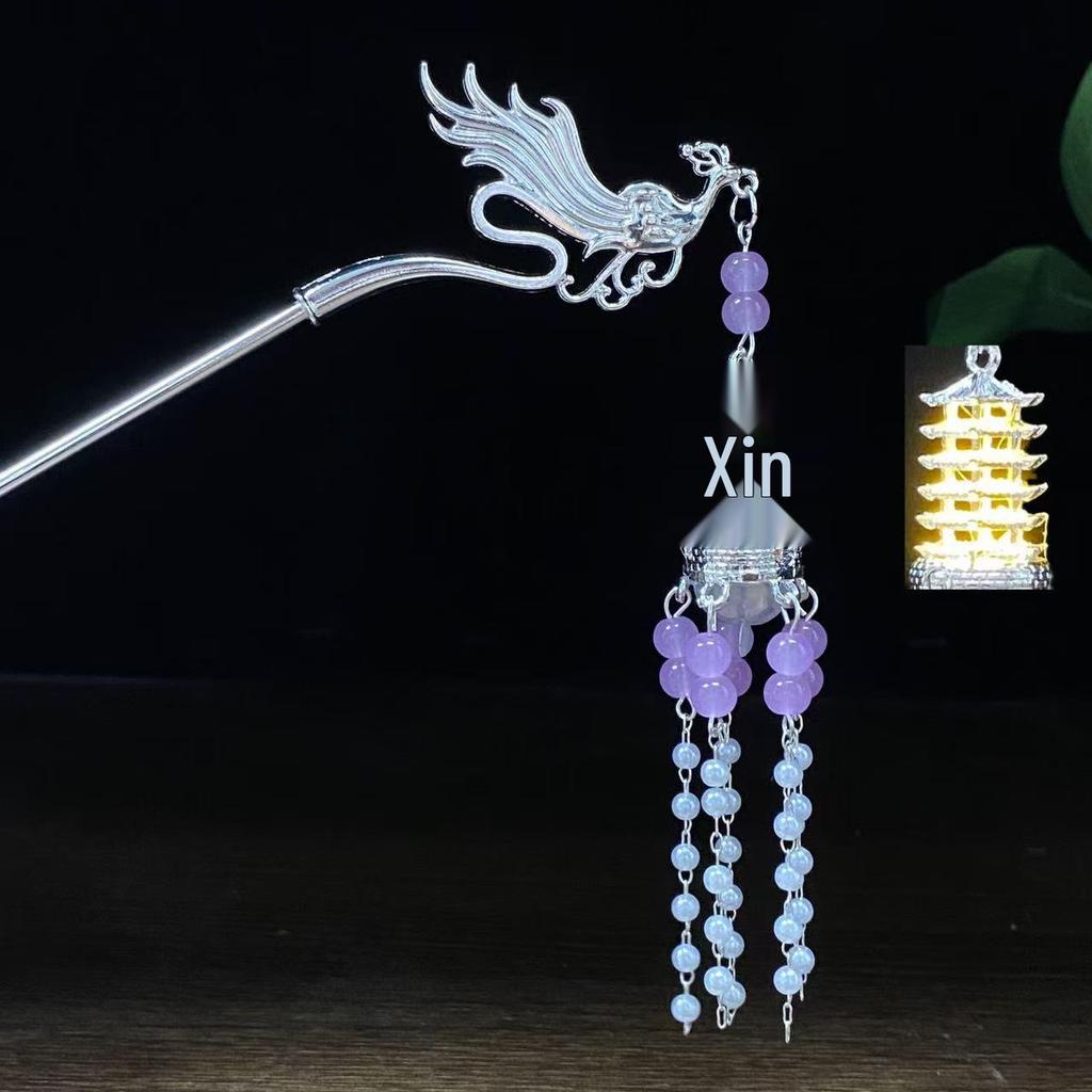 Ancient Style Luminous Hairpin: High-End Alloy Lantern Design for Hanfu Skirts