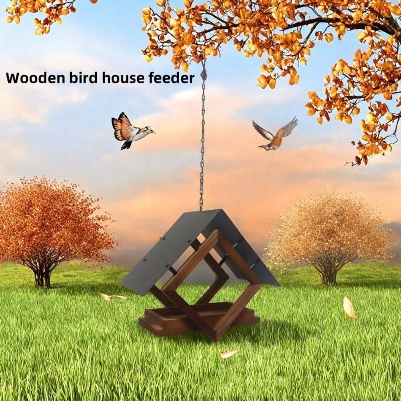 Bucolic Outdoor Bird Feeder With Open Design To Attract Multiple Species Natural Wood And Metal Yard Ornaments