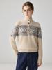 Women's Ethnic Style Fair Isle Jacquard Cashmere Half-Zip Sweater - Loose, Thick Winter Knit Top