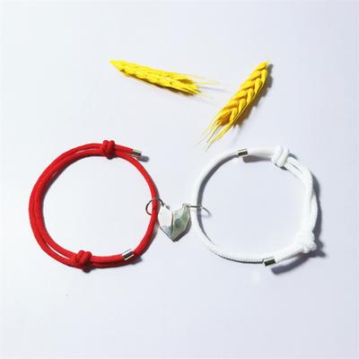 1 Pair Couple Bracelets Adjustable Length Heart Pendant Eye-catching Distance Magnet