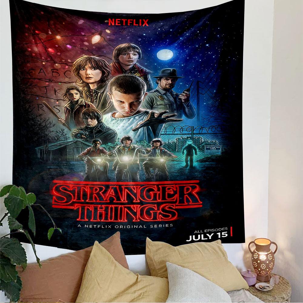 Stranger Things Tapestry Wall Hanging, Netflix Series Poster Art, Retro Wall Decor for Bedroom Living Room Dorm