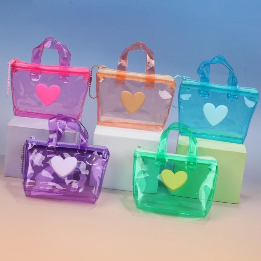 Compact Solid Color Heart-Shaped Storage Bag Mini Waterproof Coin Purse Handheld Keychain Earphone Bag Water Splashing Festival
