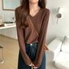 Powder Blue Elegant Solid V Neck Loose Slimming Versatile Long Sleeve Sweater Women Spring Minimalist Base Layer Top