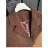 Blazer monopetto in velluto a coste color caramello da donna, giacca alla moda in stile europeo, vestibilità ampia, tinta unita