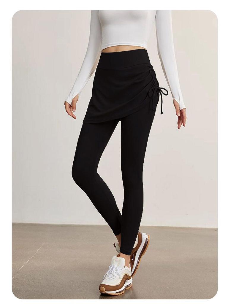 Women's Plus Size 2025 Shark Pants: Fake Two-Piece Long Sports Pants with Velvet Thickening – Perfect for Autumn/Winter Yoga and Fitness Skirt Style.