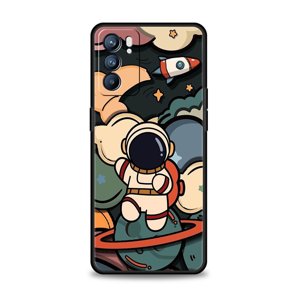 Cartoon Cute Cosmonaut Phone Case For Oppo Reno 13 12 11 10 7 F Find X5 X6 A98 A80 A79 A78 A57 A54 A31 A17 Pro 5G Soft TPU Cover