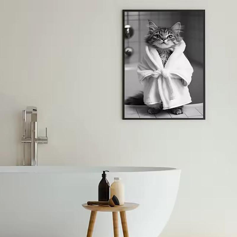 Black and White Cute Animal and Toilet Paper Poster Cat Hedgehog Sloth Canvas Painting Wall Art Bathroom Living Room Home Decor