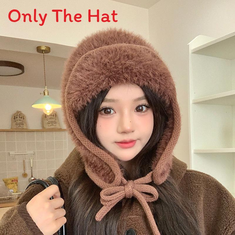 Knitted Winter Hat With Plush Ear Cover For Outdoor Cold Weather Fashion Style