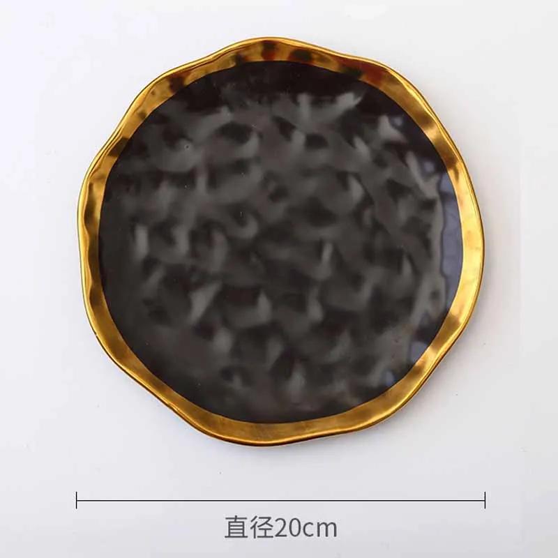 Ceramic White Steak Plate With Gold Edge Breakfast Tray Retro Bowl Dessert Pasta Dishes Western Food Container Ramen Bowl 1pcs